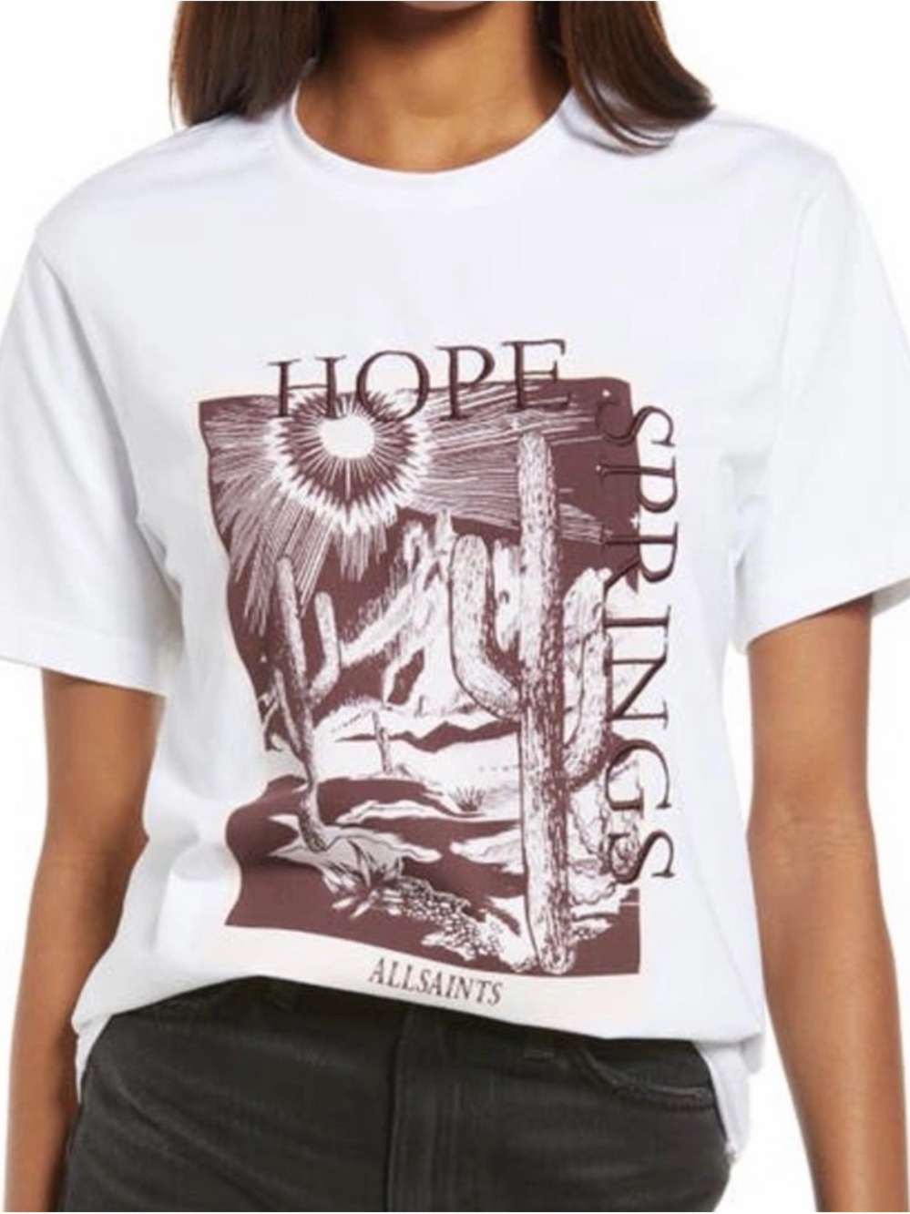 All Saints White Tee with Brown Desert 'Hope Springs' Graphic